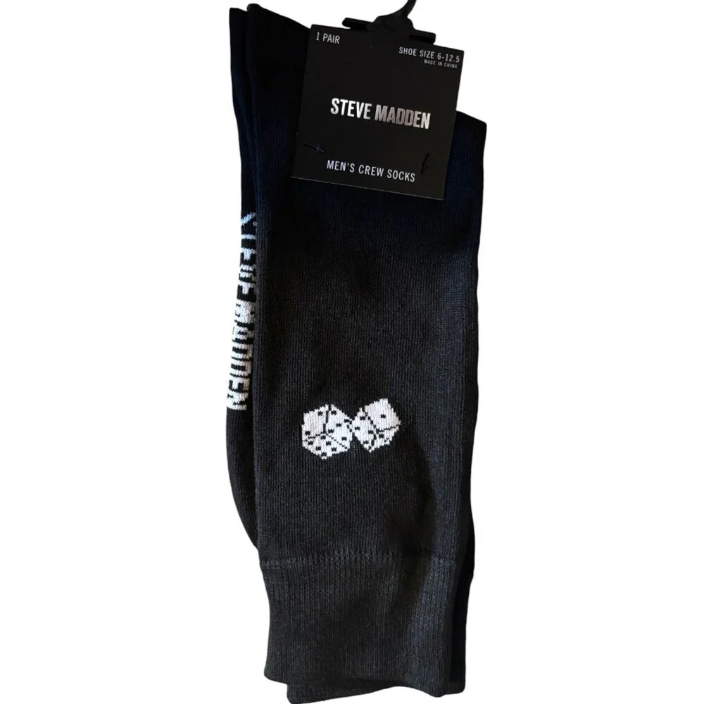 Steve Madden‎ Socks Mens Size 10-13 Shoe Size 6-12.5 dice black Cotton Blend