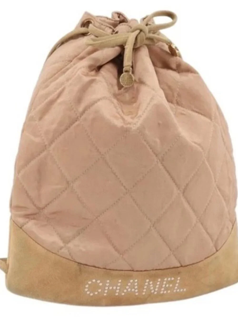 CHANEL Matelasse Purse Backpack Satin Pink Gold CC Auth bs34274