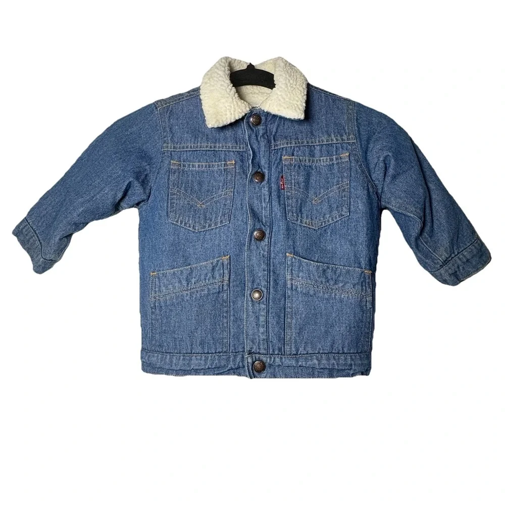 Levi's Sherpa Jacket Toddler Sz 18 Mo VTG Blue‎ Denim Cute Pockets Y2K Little