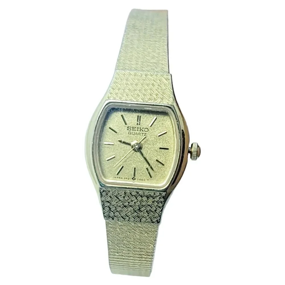 Vtg Seiko Womens‎ Square Watch Gold Tone Quarts Steel Back 2P21-5429 New Battery