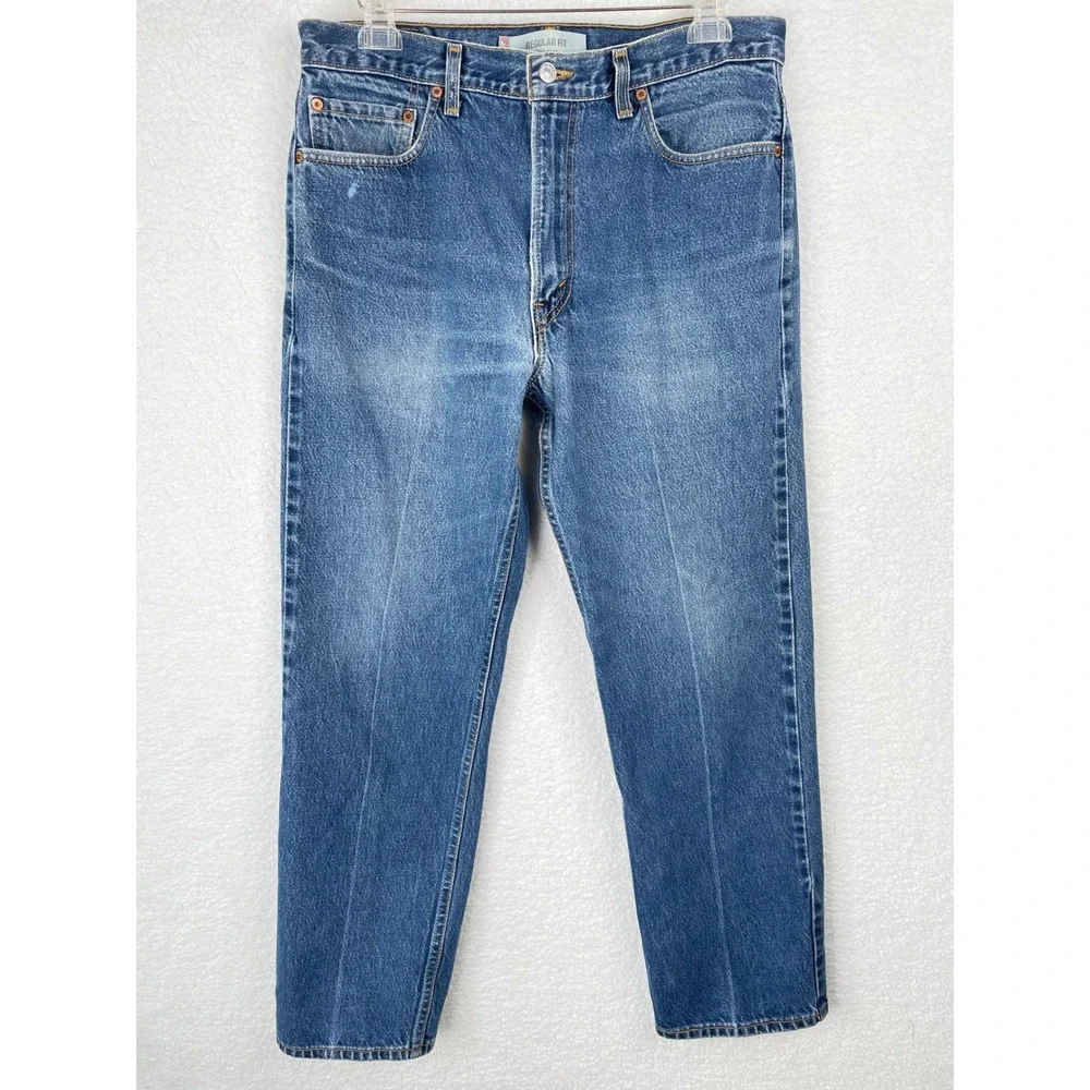 Levis 505 Regular Fit Mens Jeans 36x30 Medium Wash Blue Straight Leg Made in USA