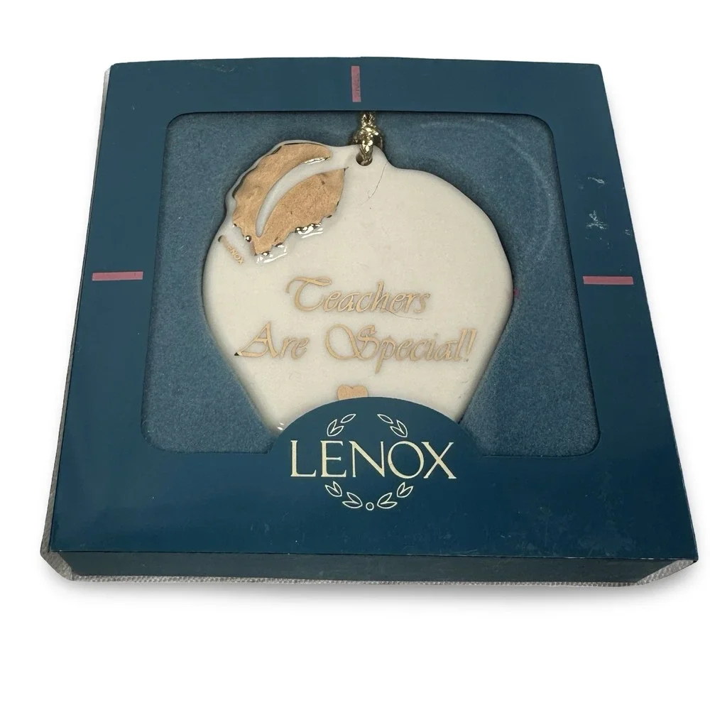 Lenox Teachers Are Special Apple Christmas Ornament Ivory Gold Porcelain Boxed