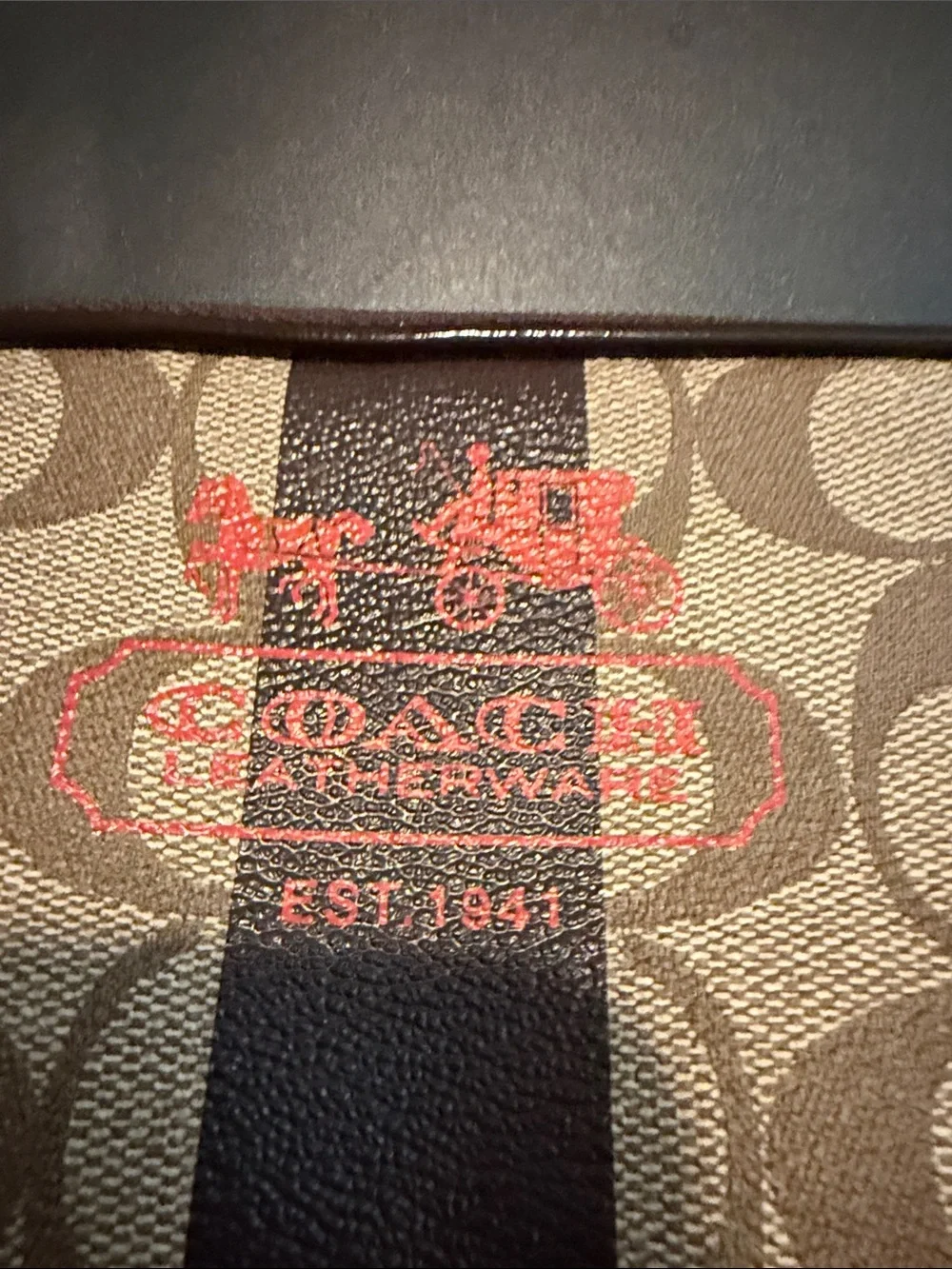 Coach Heritage Signature Canvas Toiletry‎ Case in Brown with Red Accent