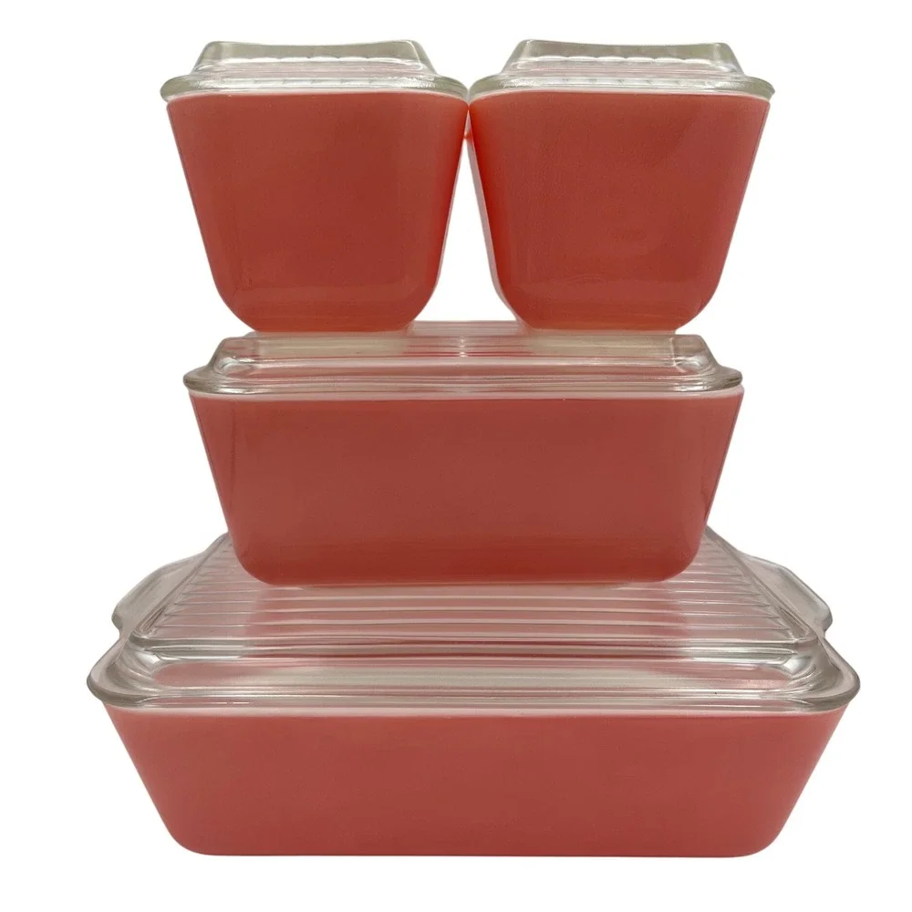 Vintage Pink Pyrex Refrigerator Set  8 pc 501 501 502 503 With Lids