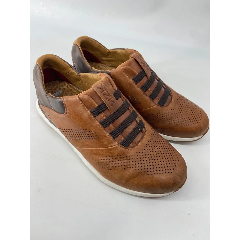 Kizik Boston Sneakers Mens 7.5 Brown Leather Casual Comfort Hands Free