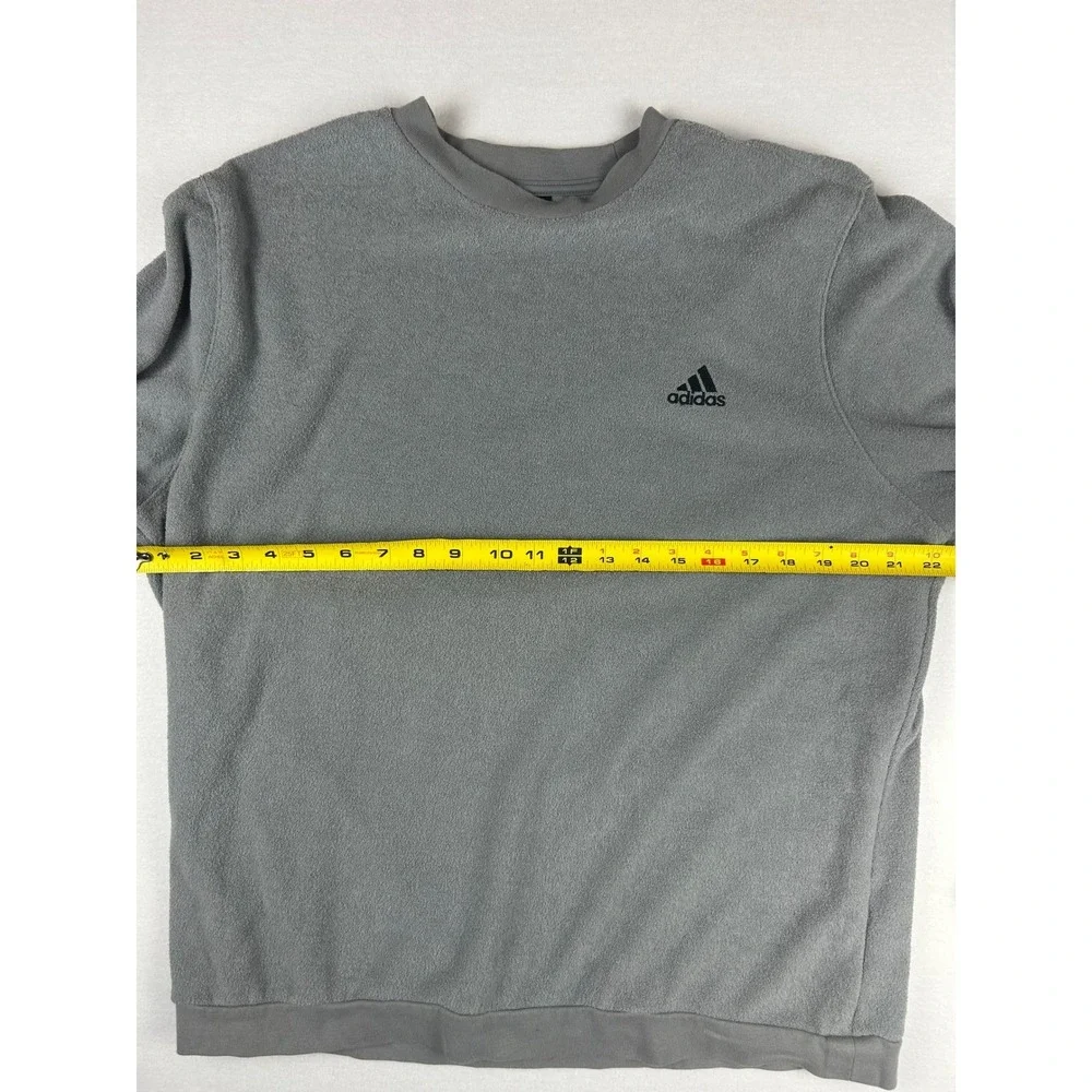 Adidas Sweatshirt Men's L Gray Fleece Terry Crew Neck Long Sleeve Pullover Logo‎