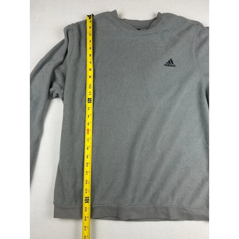 Adidas Sweatshirt Men's L Gray Fleece Terry Crew Neck Long Sleeve Pullover Logo‎