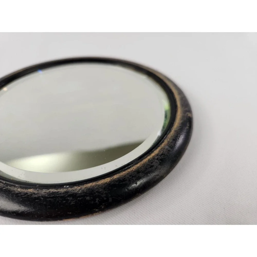 Vintage Wooden Handle Hand Mirror - Beveled Glass Aged Wood 6