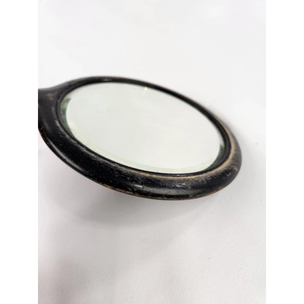 Vintage Wooden Handle Hand Mirror - Beveled Glass Aged Wood 6