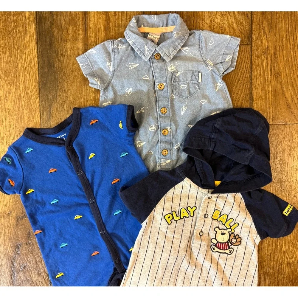 Carters Baby Boy 3 Months Summer Clothes‎ Bundle One Piece Outfits Lot Baseball
