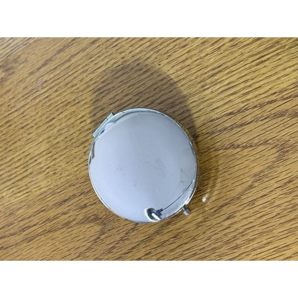 Compact Retro Mirror Silver Tone Bejeweled 2.75