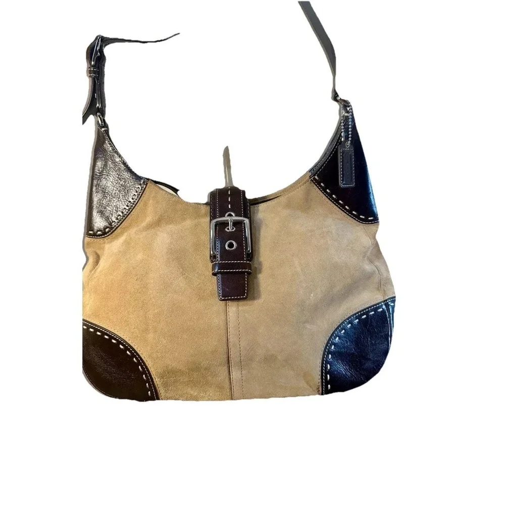 Coach Hamilton Suede‎ Camel Tan Leather Hobo Tote Shoulder Bag Purse