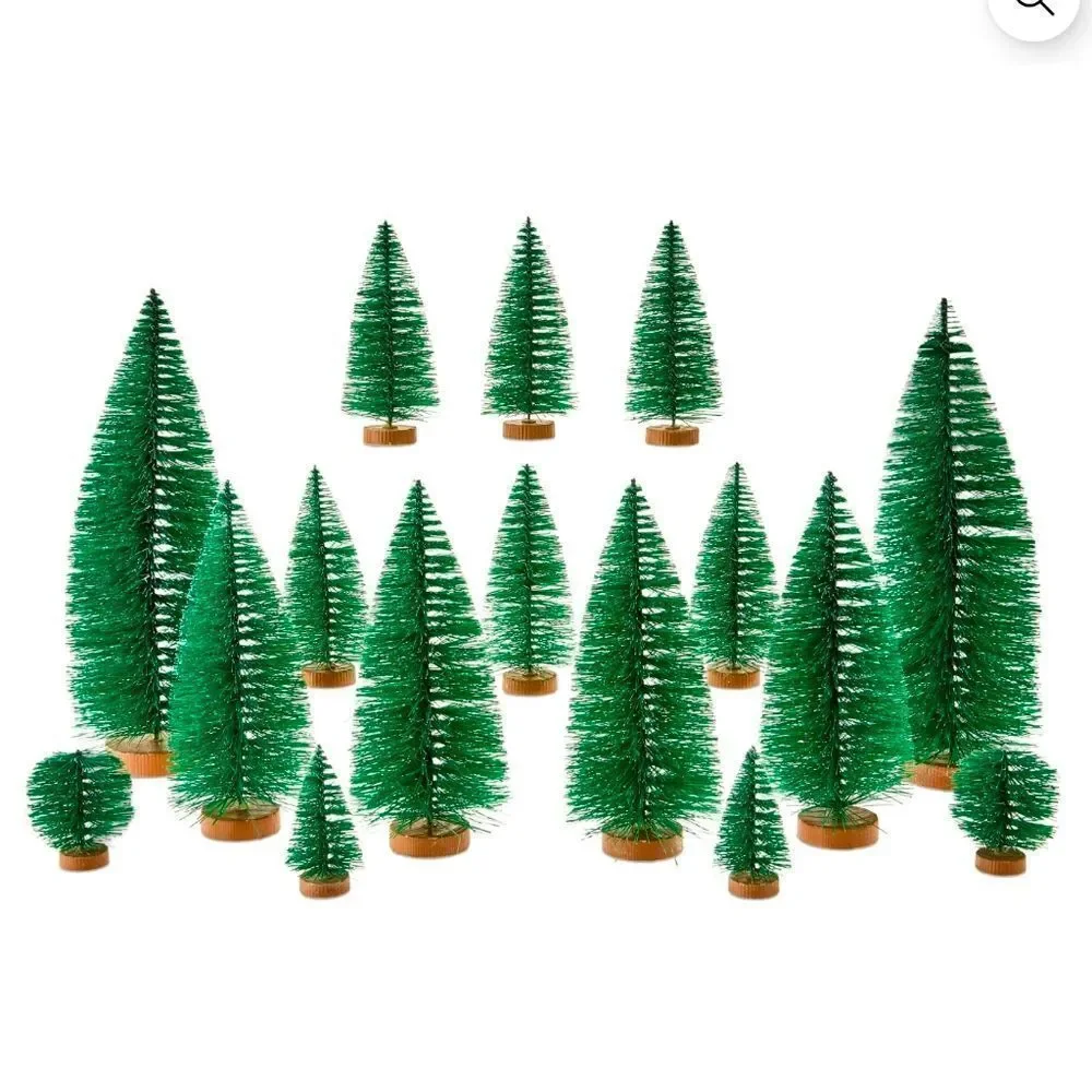 Holiday Time 16 Pieces Christmas Village Bottlebrush Tree Set Various Sizes New