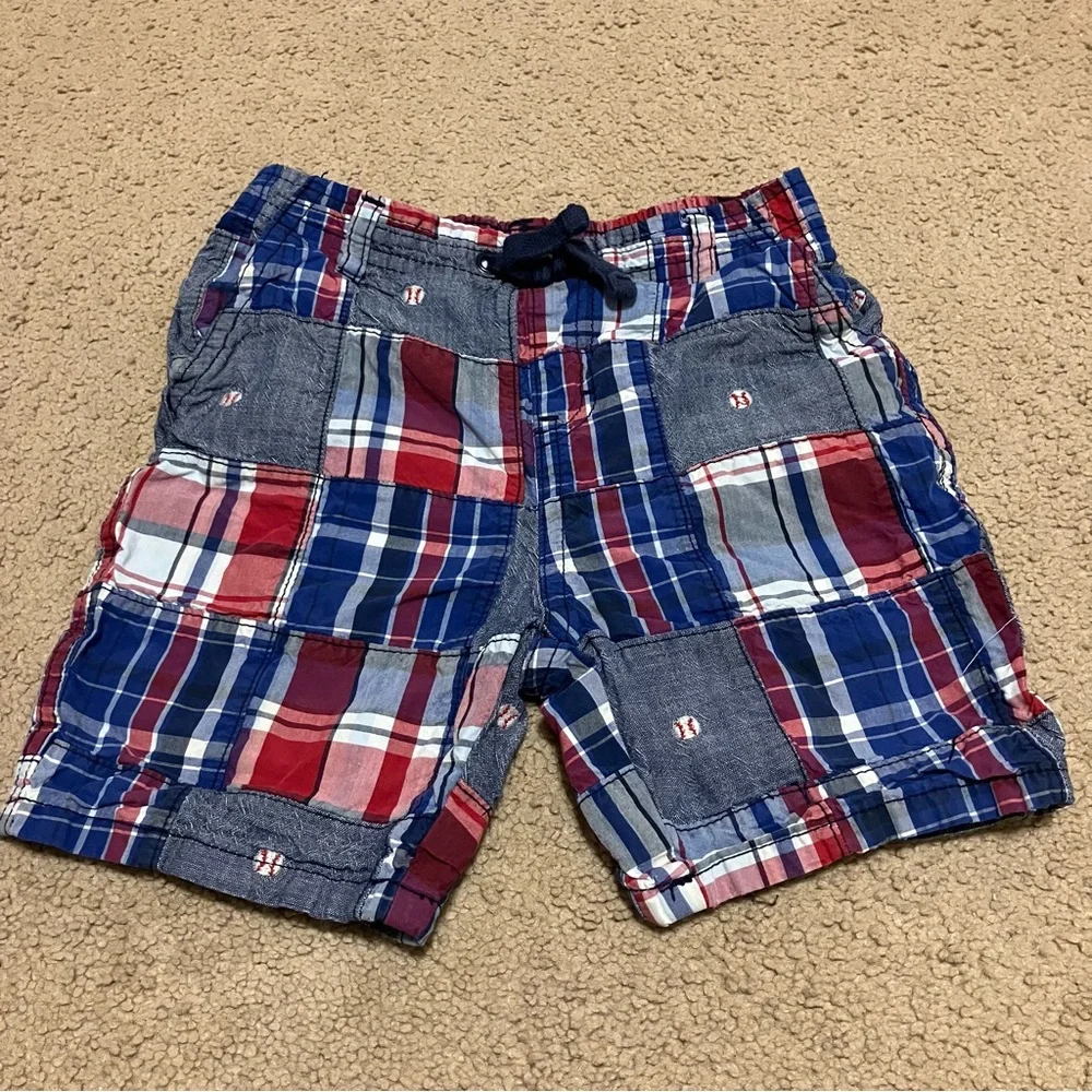 Vintage Gymboree Boys Sz‎ 3T Red White Blue Plaid Patchwork Baseball Shorts