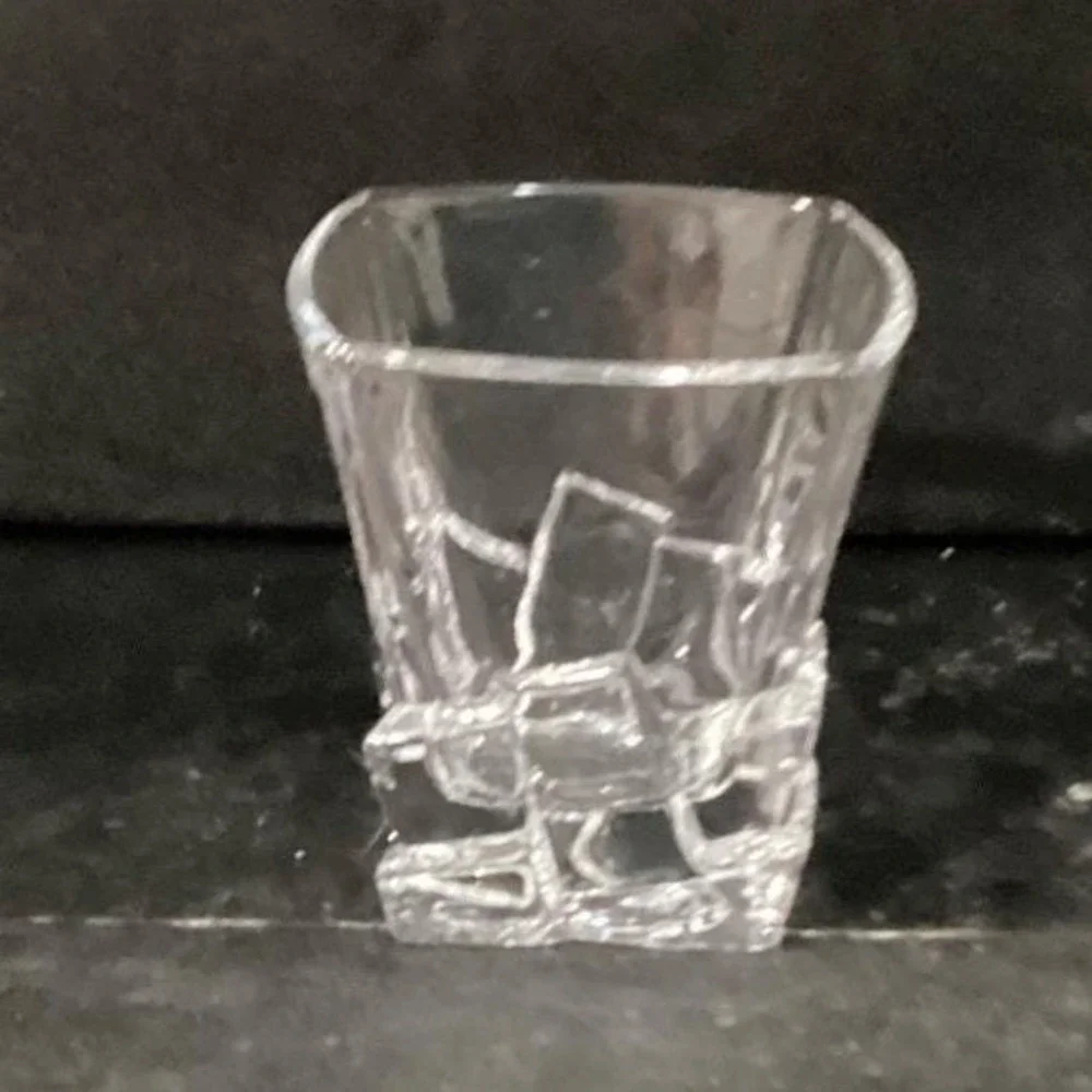 Ice Cube Sculpted‎ Rocks Glass, Vintage Square Whiskey Tumbler, Clear Barware