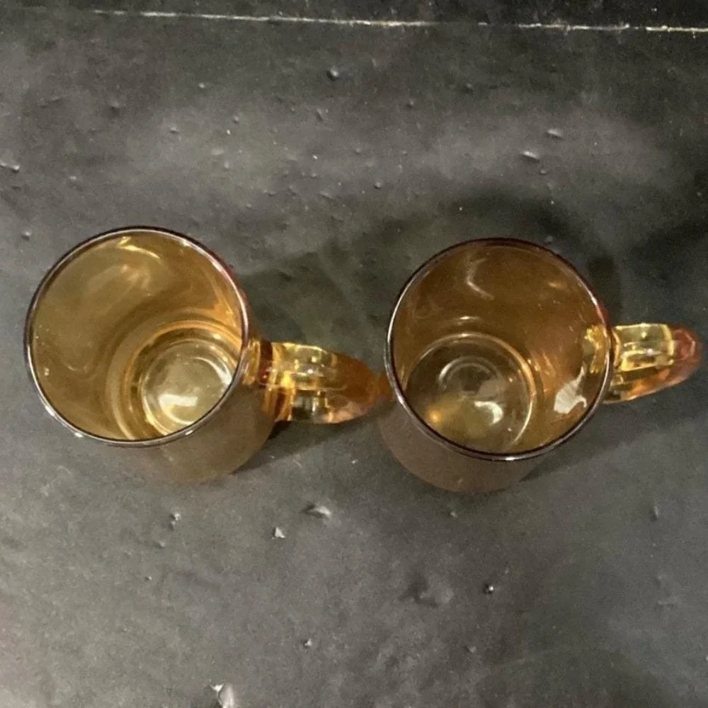 Hazel‎ Atlas Amber Beer Mugs, Set of 2, Vintage Stackable Glasses, Glass Steins