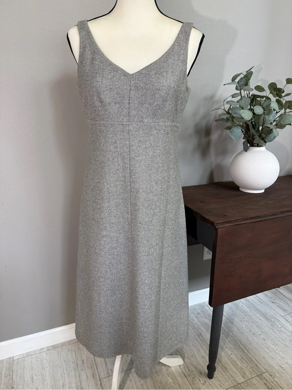 J. Crew Gray Wool Blend Sleeveless V-Neck Lined Midi Dress Size 6 #2556