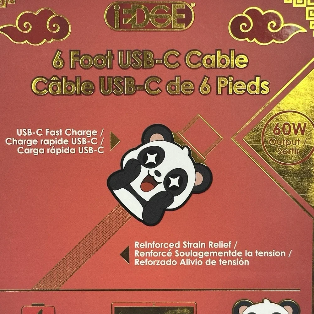 iEdge Panda USB C Cable 6FT 60W Fast Charging Braided Charger Cord Cute