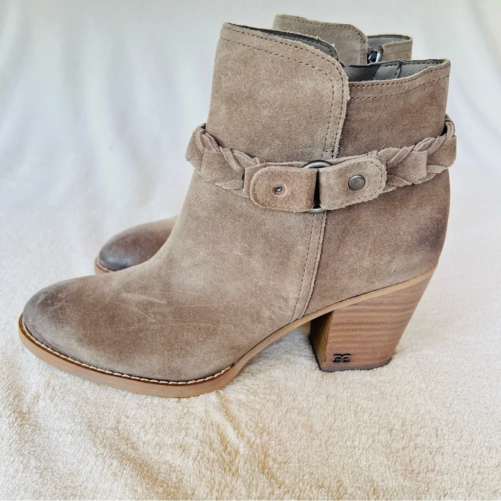 SAM EDELMAN BURNISHED SUEDE WESTERN ANKLE BOOTIES MUSHROOM TAUPE SIZE 9 NWT