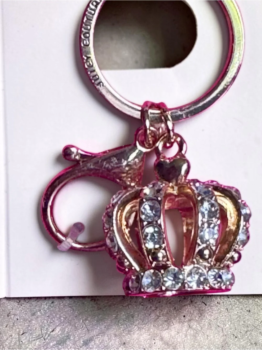 Juicy Couture Gold-Tone Crown Keyring with Pink Enamel