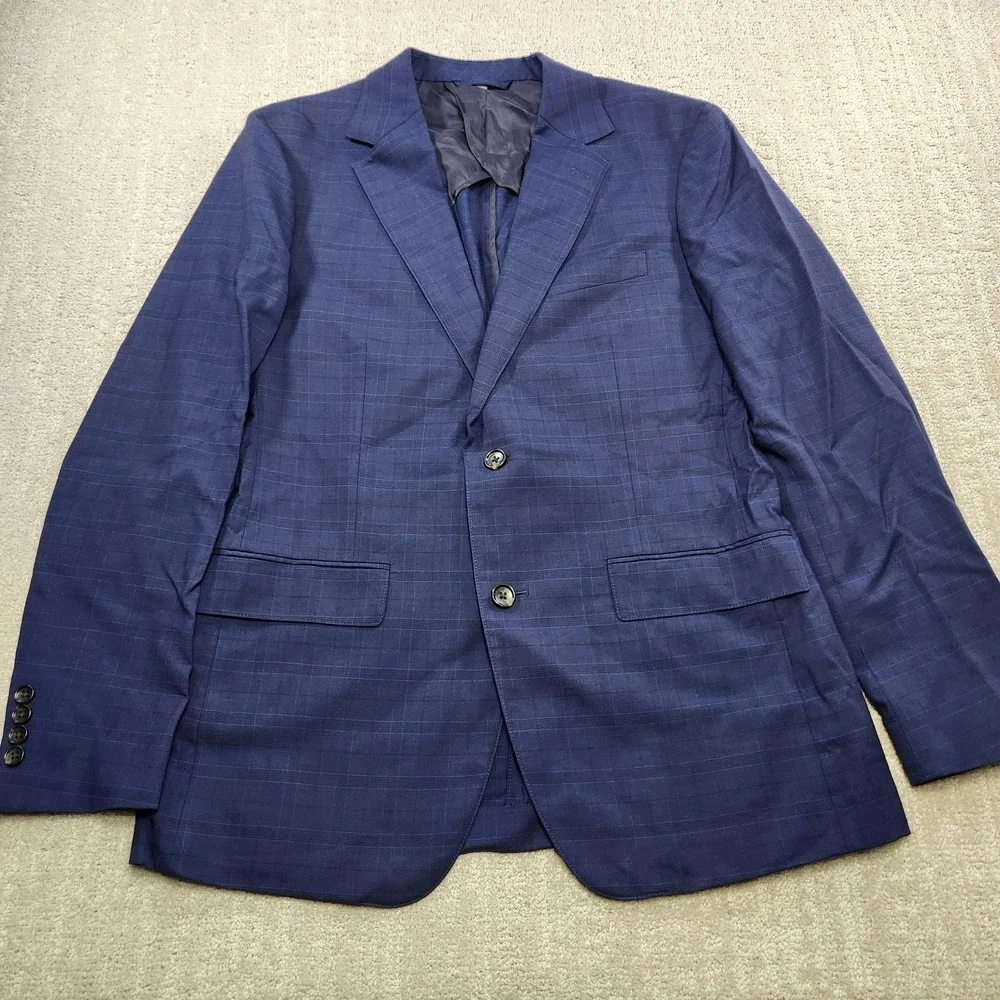 Bonobos Tollegno 1900 Blazer Jacket Mens 40R Slim Fit Blue Plaid Windowpane Wool