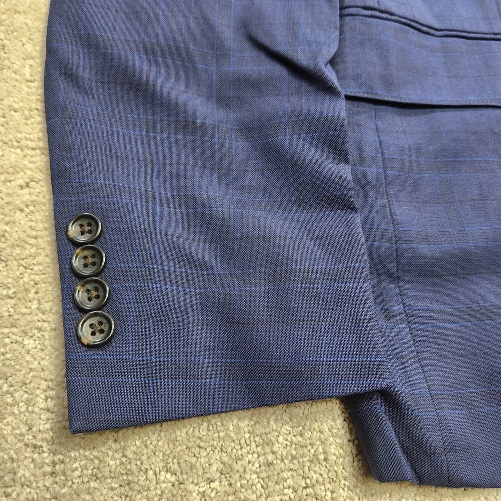 Bonobos Tollegno 1900 Blazer Jacket Mens 40R Slim Fit Blue Plaid Windowpane Wool