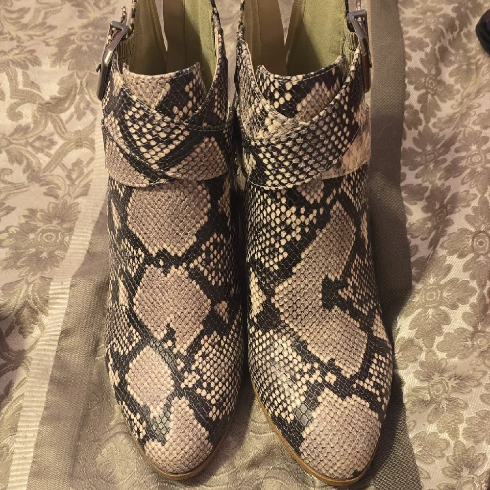 Fergie Black‎ and Cream Snakeskin Ankle Booties