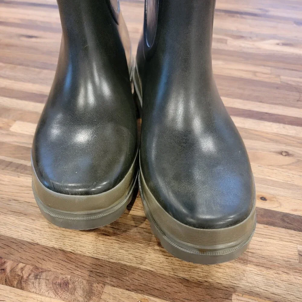 Tory Burch Tall Logo Black & Gray Rubber Rain Boots