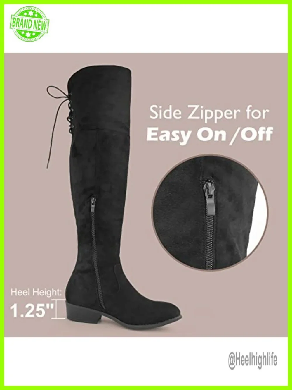 Women's Faux Suede Over the Knee Boots Low Block Heel Side Zipper