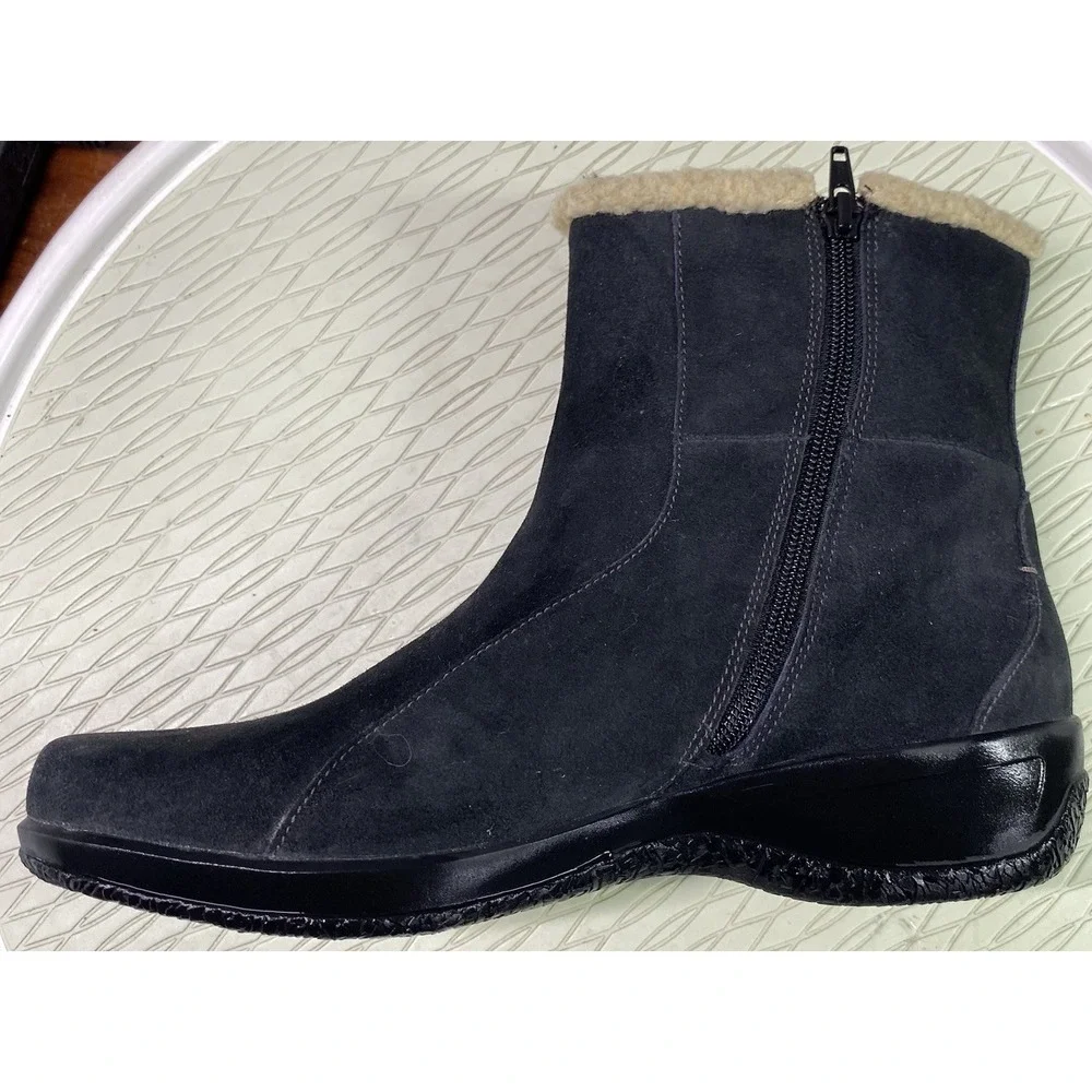 Clarks Womens Bendables‎ Black Suede/leather Sherpa Trimmed Boots. Sz.10M EUC