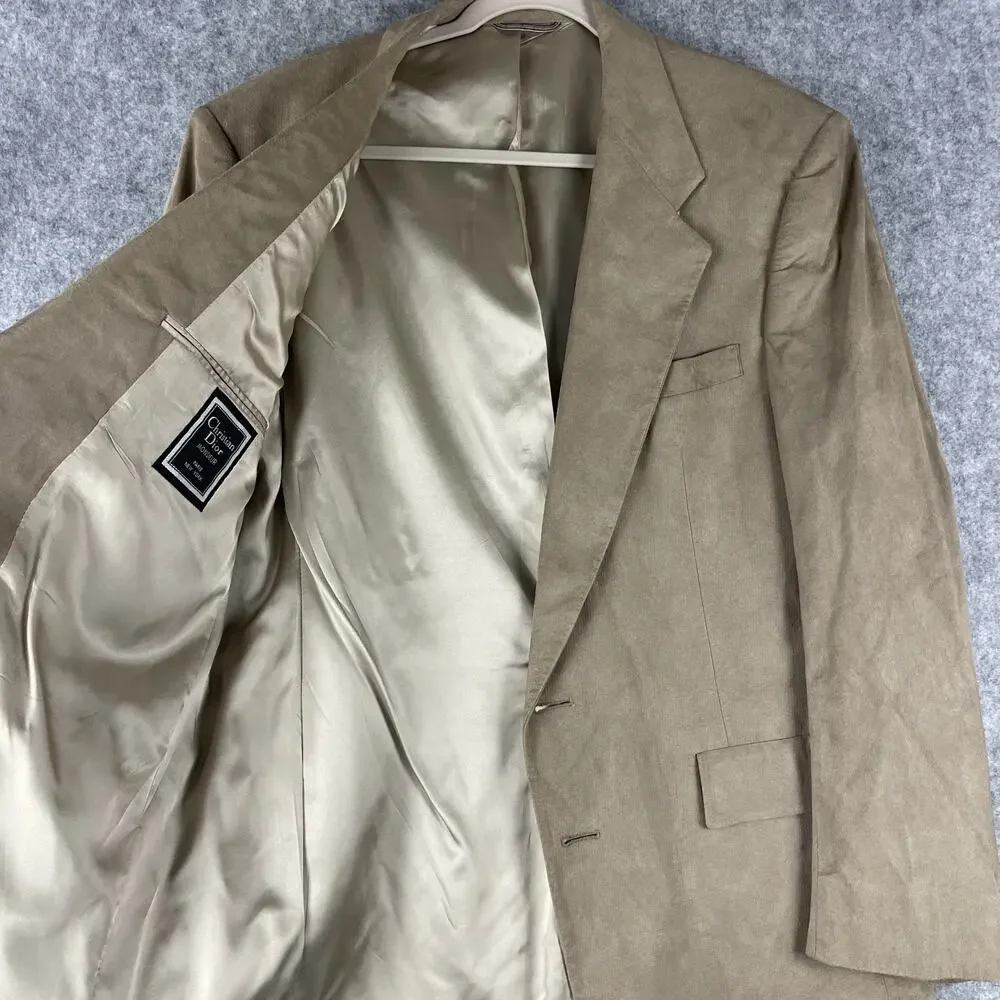 Vintage Christian Dior‎ Monsieur Suede Blazer Sport Coat Mens 42R Beige 2 Button