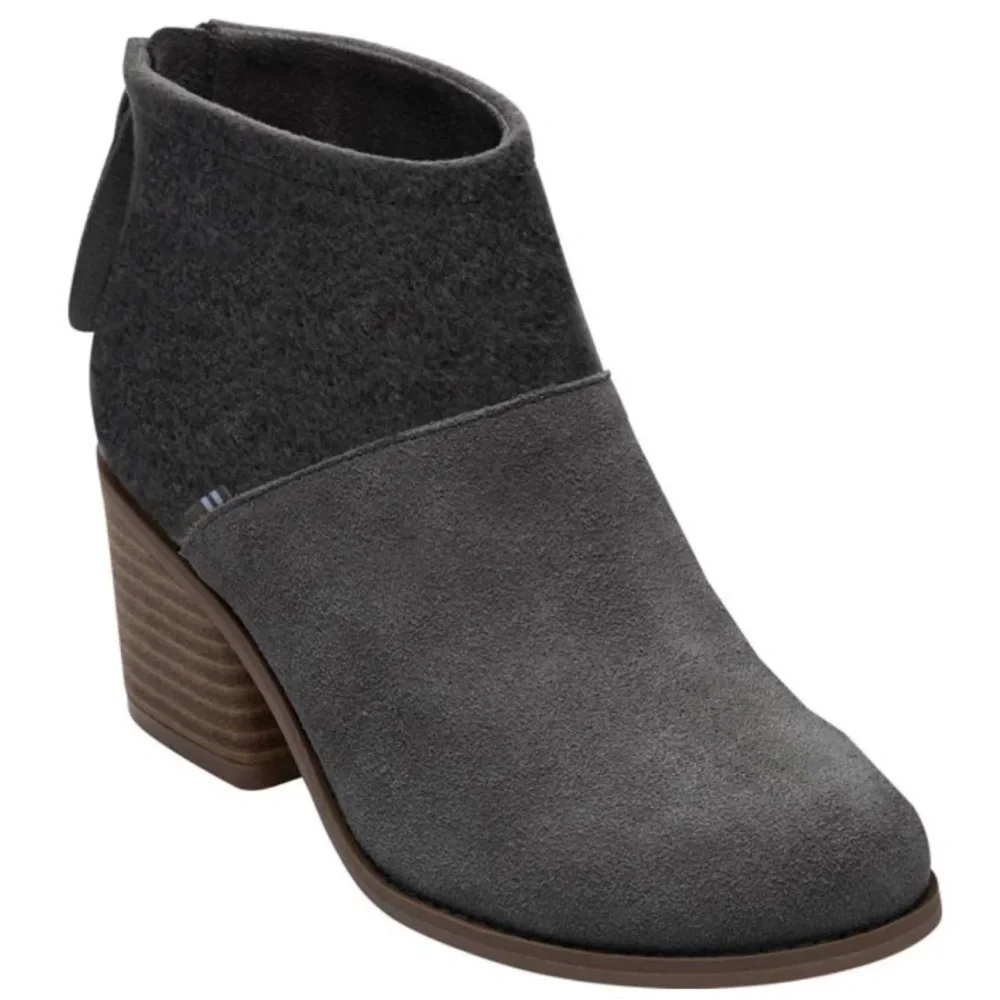 TOMS Womens Lacy Ankle Boot - Forged Iron Suede Booties Size 7