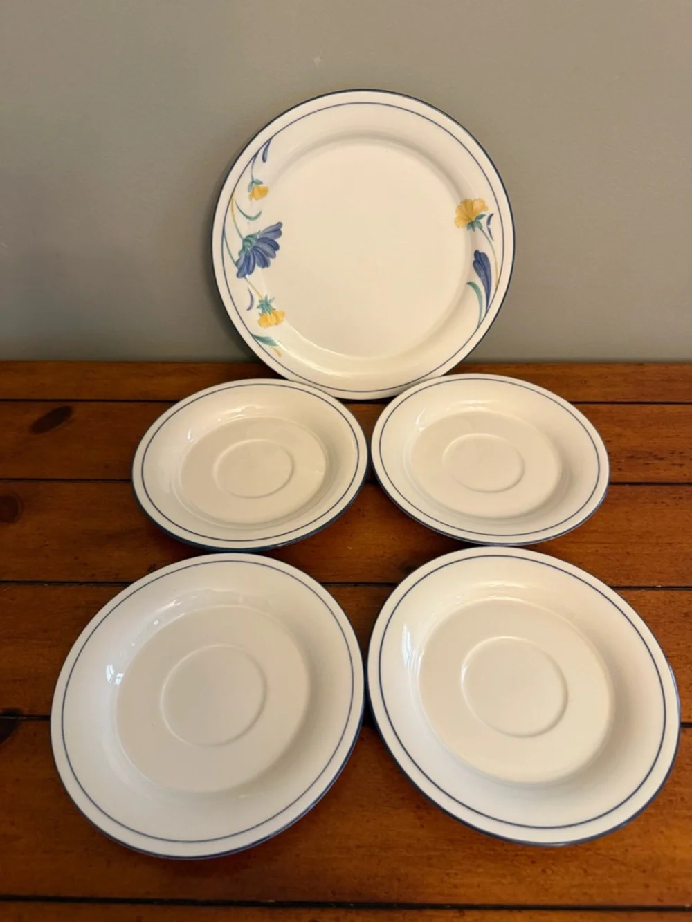 Buttercups on Blue and For the Blue by LENOX (1) Salad Plate and (4) Saucers