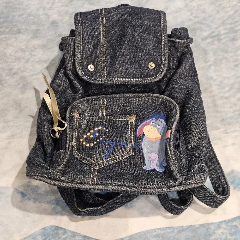 Disney‎ Eeyore Denim Mini Backpack Y2K Style Adjustable Straps