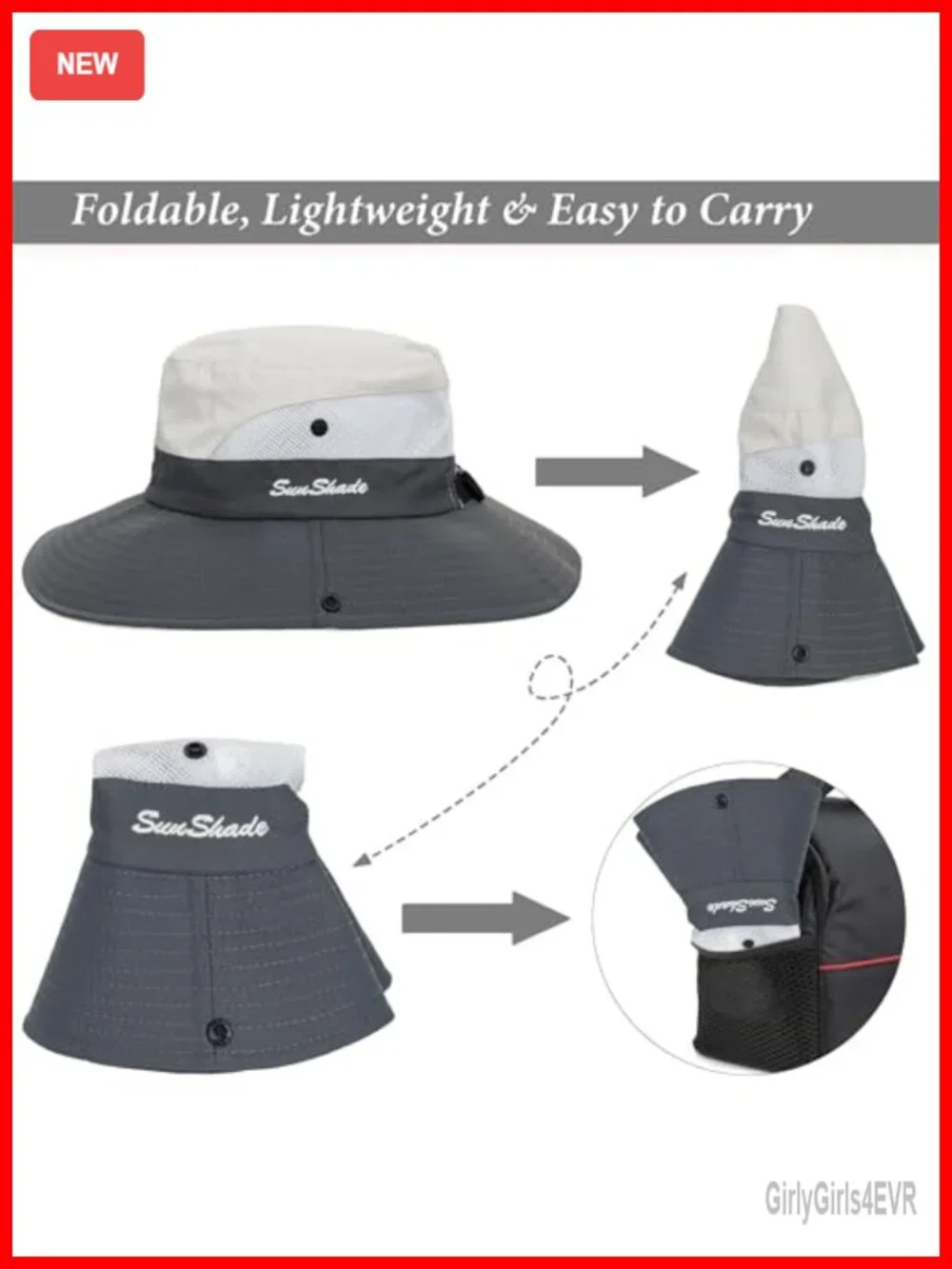 Sun Hat with Ponytail Hole Wide Brim Mesh Fishing Hat Foldable Packable