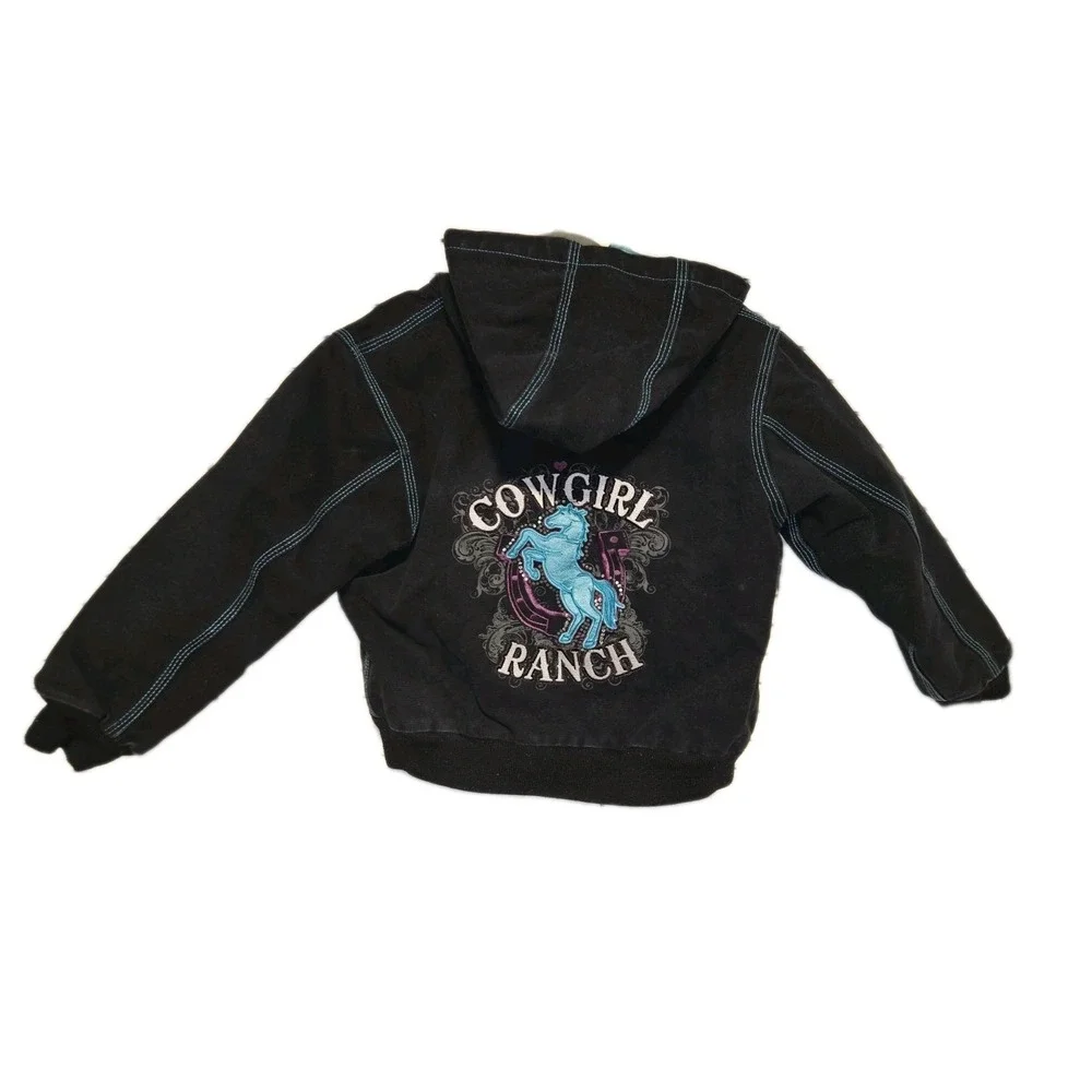 Shyanne Girls Sm‎ Black Aqua Cowgirl Embroidered Horse Lined Rodeo Coat