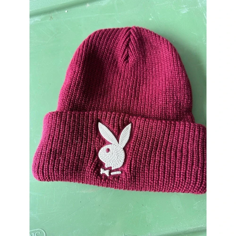 Playboy‎ Bunny Burgundy Knit Beanie Hat One Size Unisex