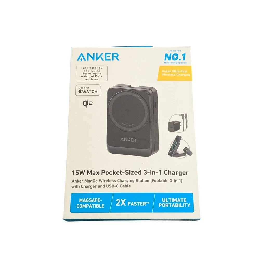Cc9U Anker  MagGo 15W Qi2 Foldable Pocket-Sized 3 - in - 1 Magsafe Charger Black