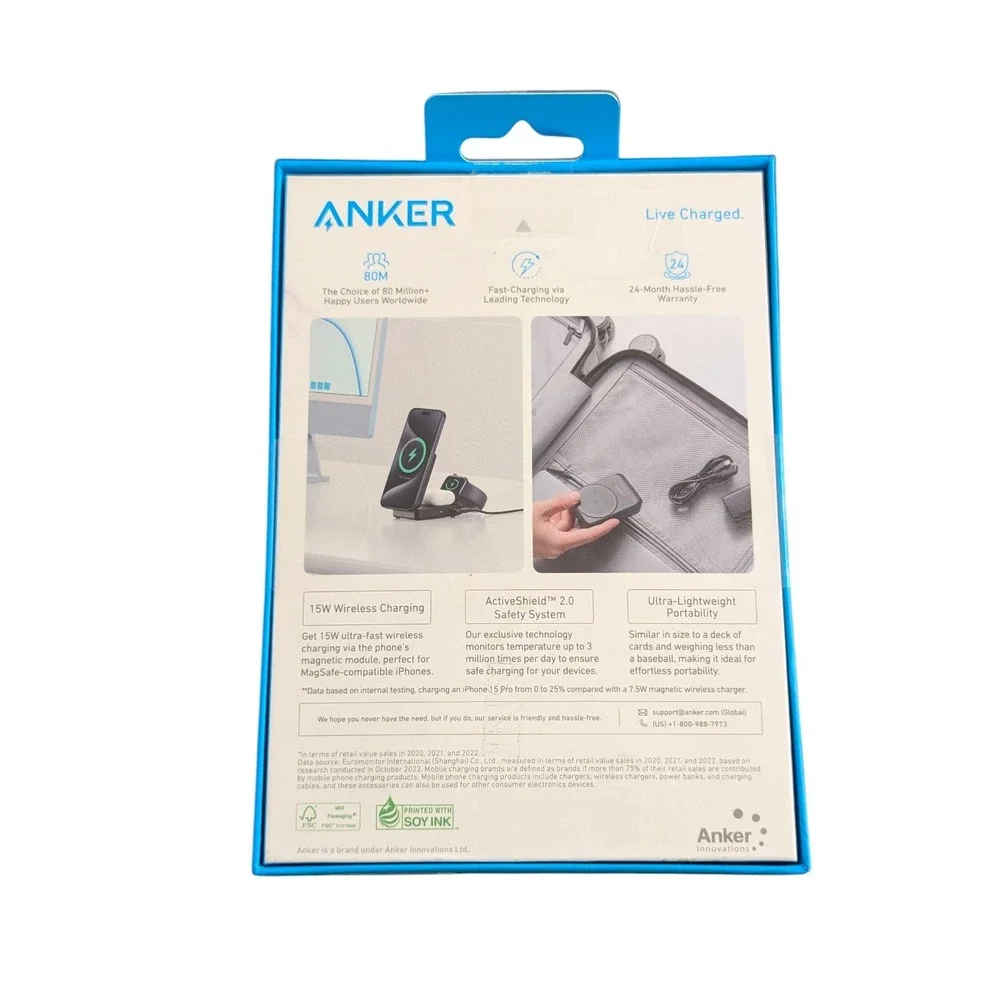 Cc9U Anker  MagGo 15W Qi2 Foldable Pocket-Sized 3 - in - 1 Magsafe Charger Black