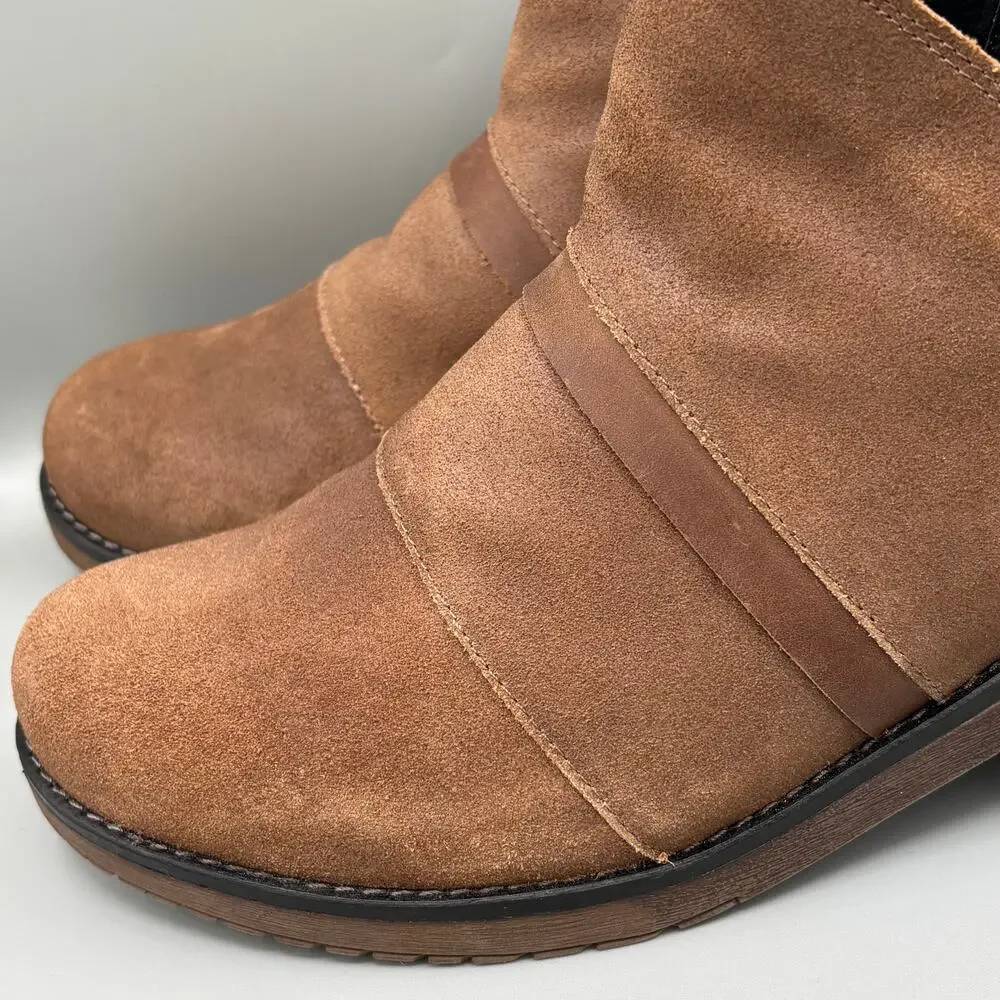 Naot Women's Leather Suede Stacked Heel Zip Up Emerald Ankle Booties Size 41
