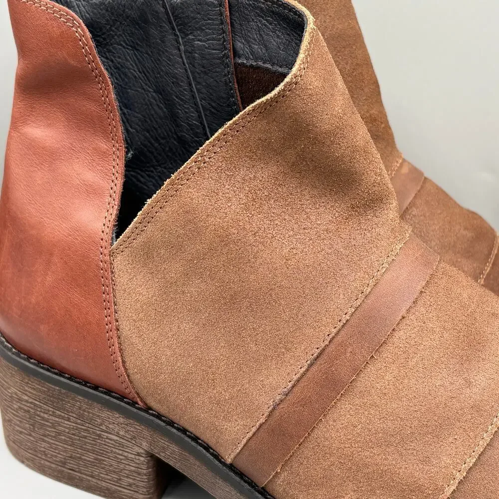 Naot Women's Leather Suede Stacked Heel Zip Up Emerald Ankle Booties Size 41