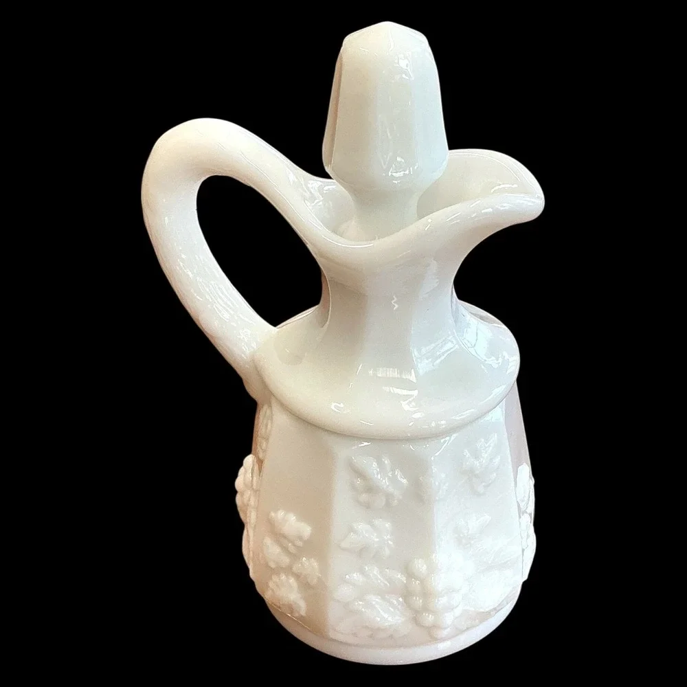 Westmoreland Paneled Grape Milk Glass‎ Cruet with Stopper Vintage