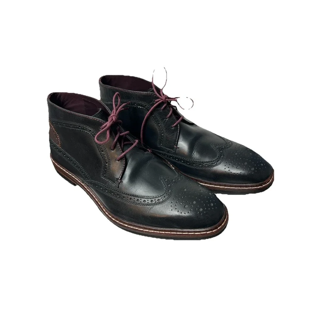 Ted Baker Cinika Wingtip Chukka Boots Men's 10.5 Navy Black Leather‎ Brogue
