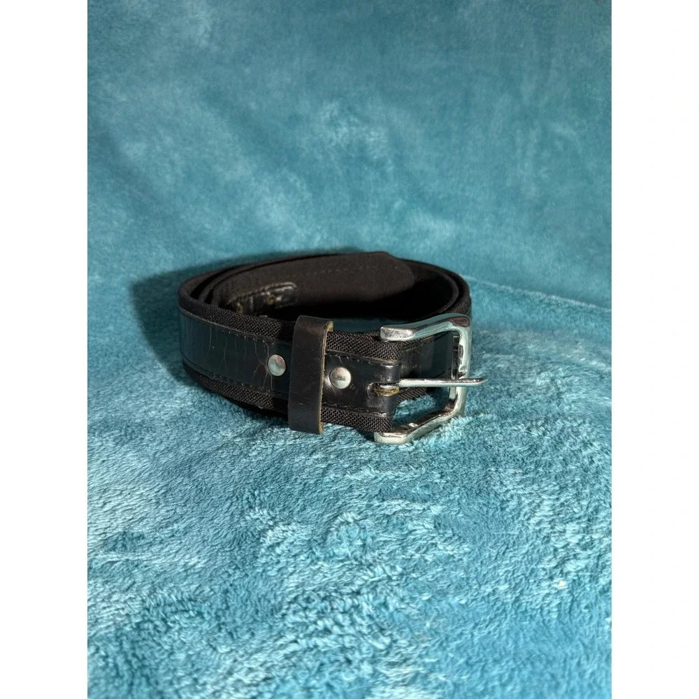 Mens‎ Black Canvas and Faux Leather Belt Silver Buckle Casual Workwear Accessory