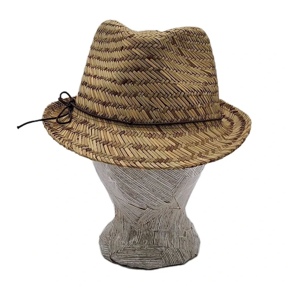 Vintage 2012 Women Straw Fedora Thin Band Detail Natural Plant Material One Size