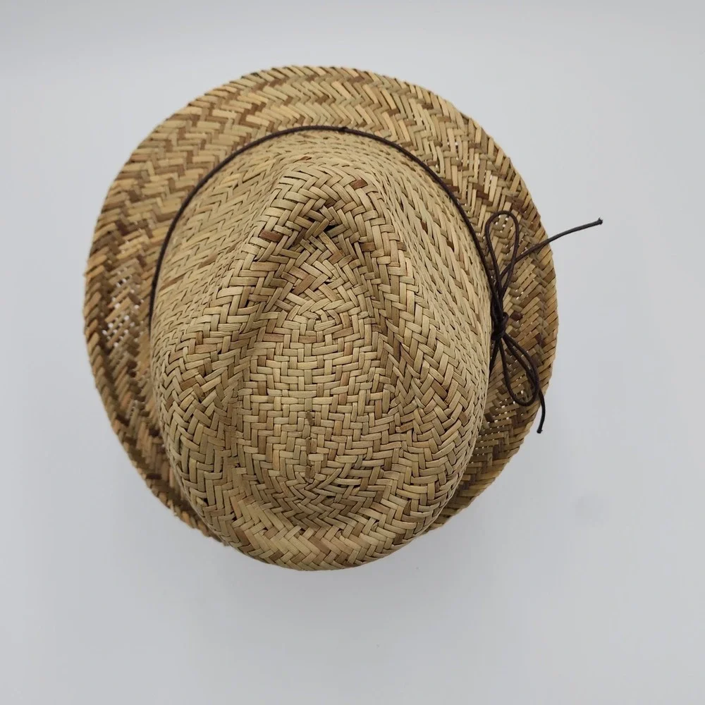 Vintage 2012 Women Straw Fedora Thin Band Detail Natural Plant Material One Size