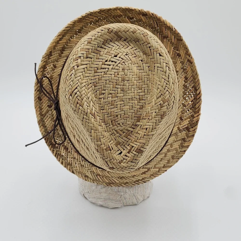 Vintage 2012 Women Straw Fedora Thin Band Detail Natural Plant Material One Size