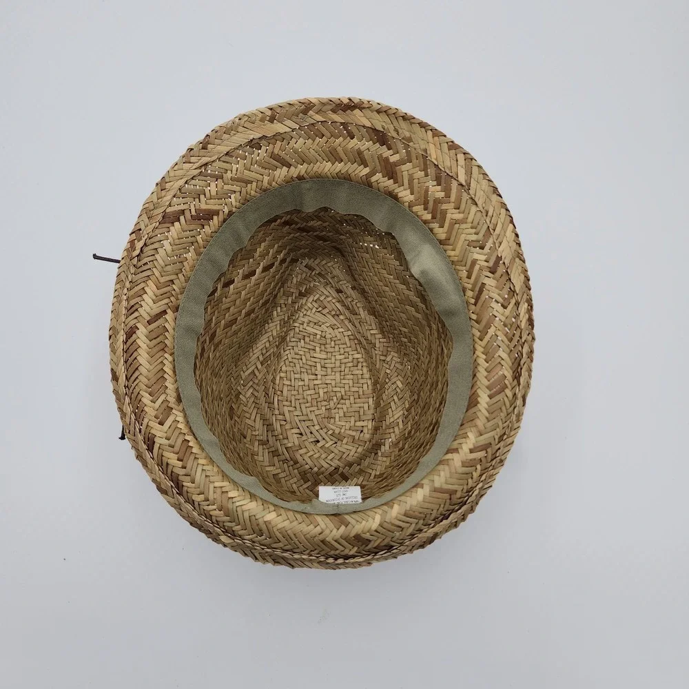 Vintage 2012 Women Straw Fedora Thin Band Detail Natural Plant Material One Size