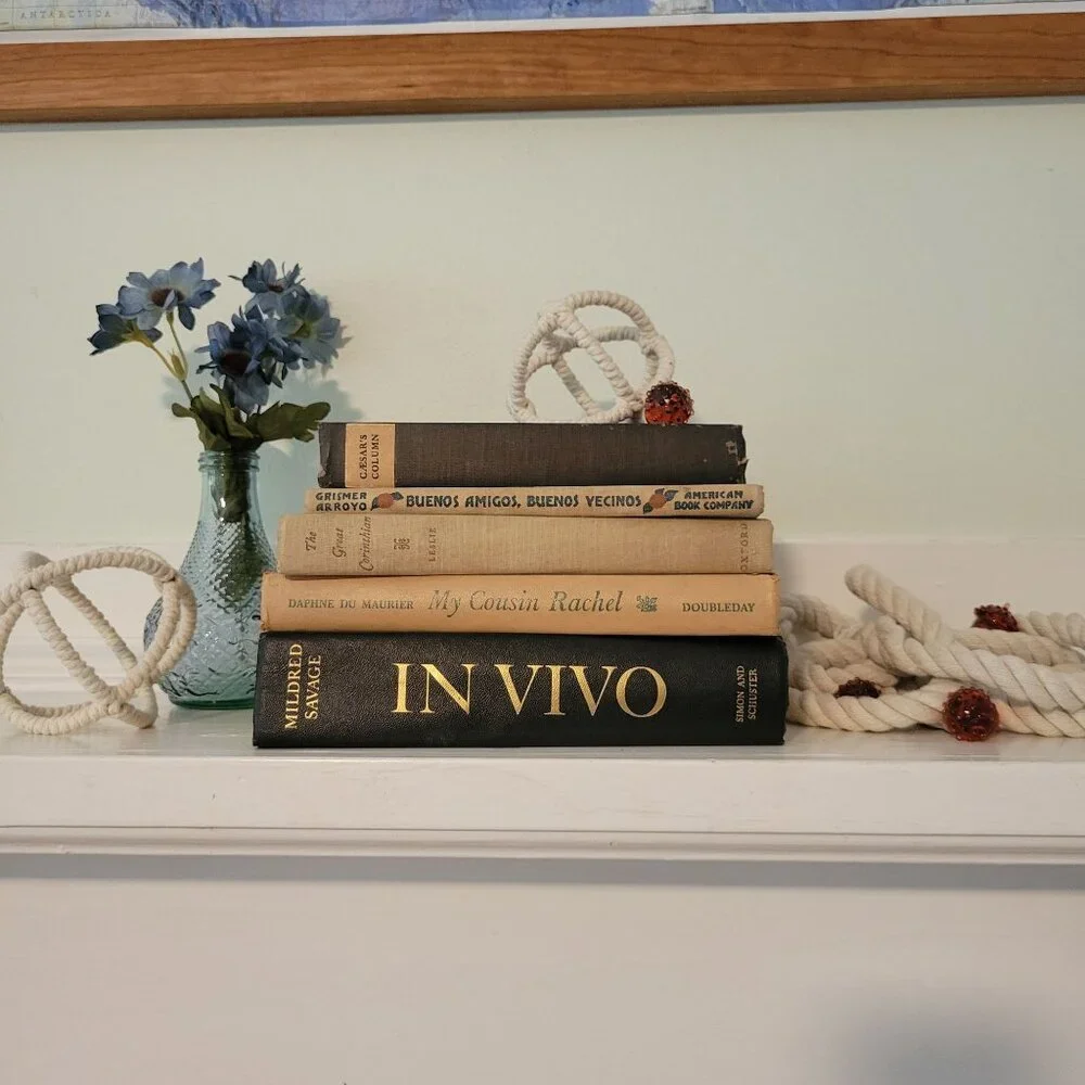 5 Black Beige Vintage Book Set Lot Staging Decor Retro Prop Shelf Mantle Centerp