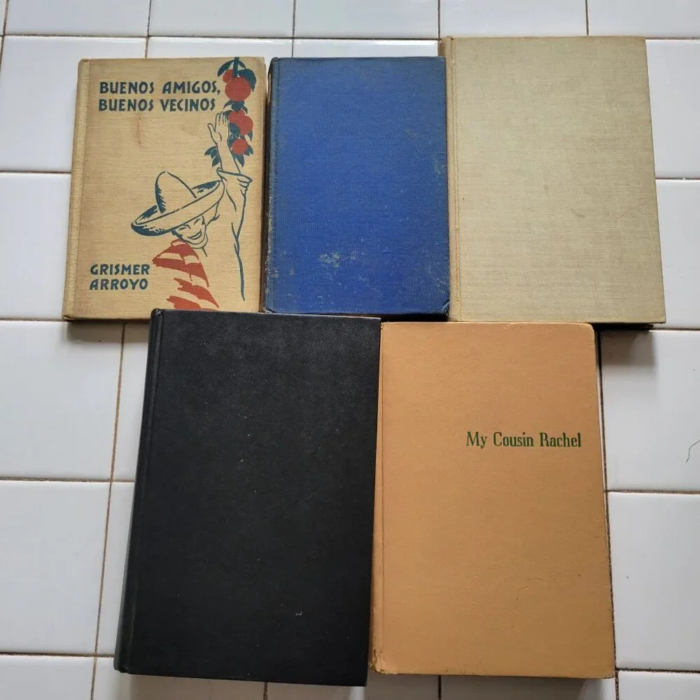 5 Black Beige Vintage Book Set Lot Staging Decor Retro Prop Shelf Mantle Centerp